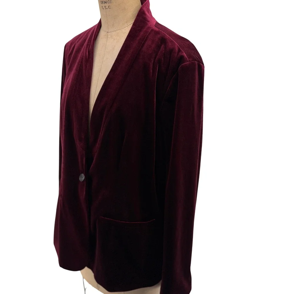 Old Navy Womens XL Burgundy Velvet Blazer Shawl Collar Single Button Jacket Wine - Picture 3 of 8